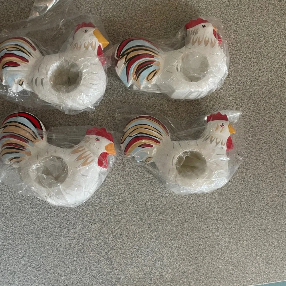 Set of‎ 4 Ceramic Chicken Rooster Napkin Rings Holders Country Farmhouse Decor